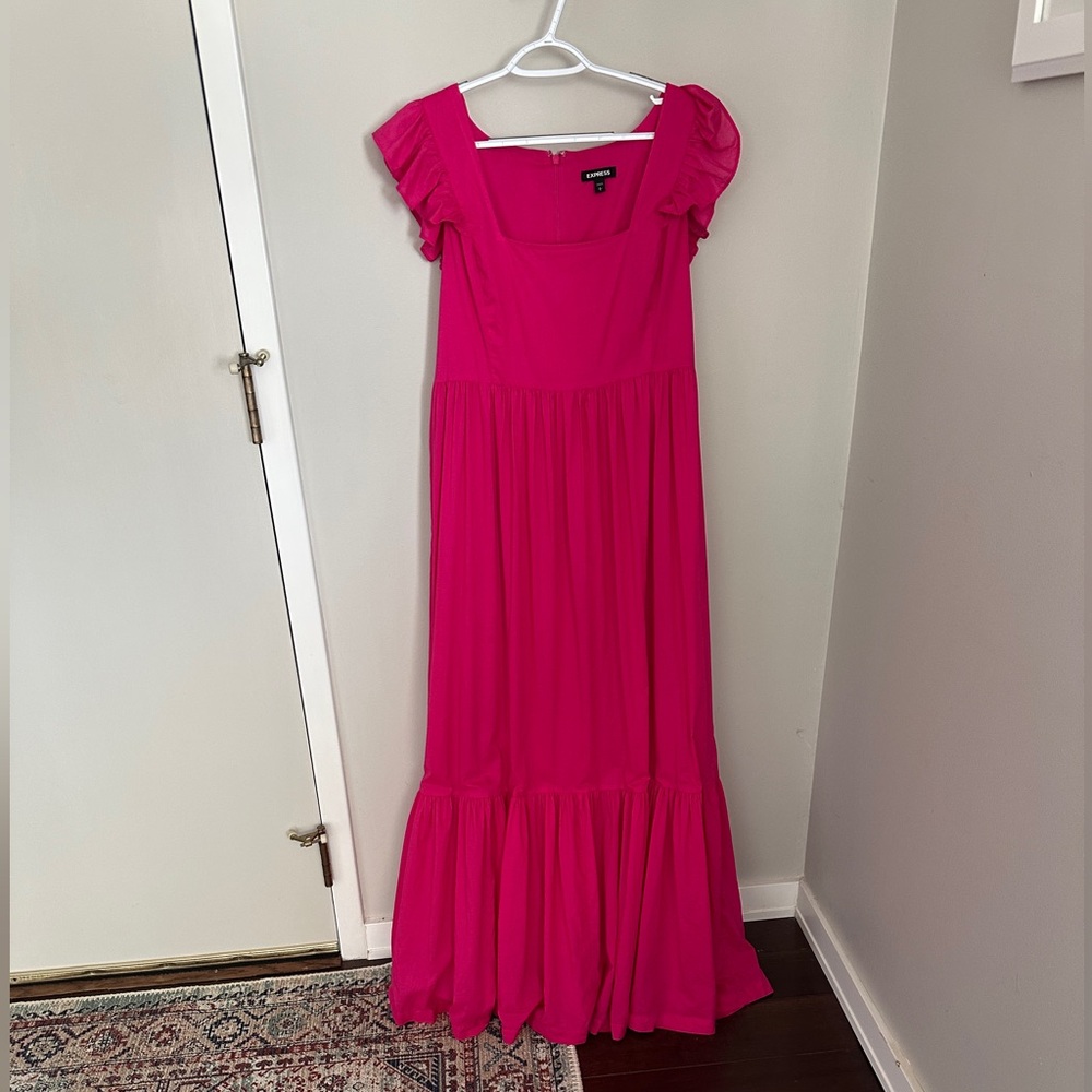 Express 100% Cotton Tiered Maxi Dress Ruffle Sleeve Size L - Picture 5 of 16